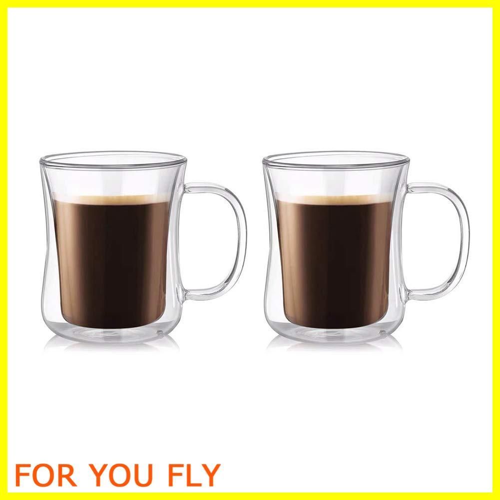 【在庫処分】COLOCUP ダブルウォール グラス マグカップ 二重構造 耐熱 コーヒーカップ 真空断熱 ロックグラス 420ml 取手付き 2個入(SU-03)