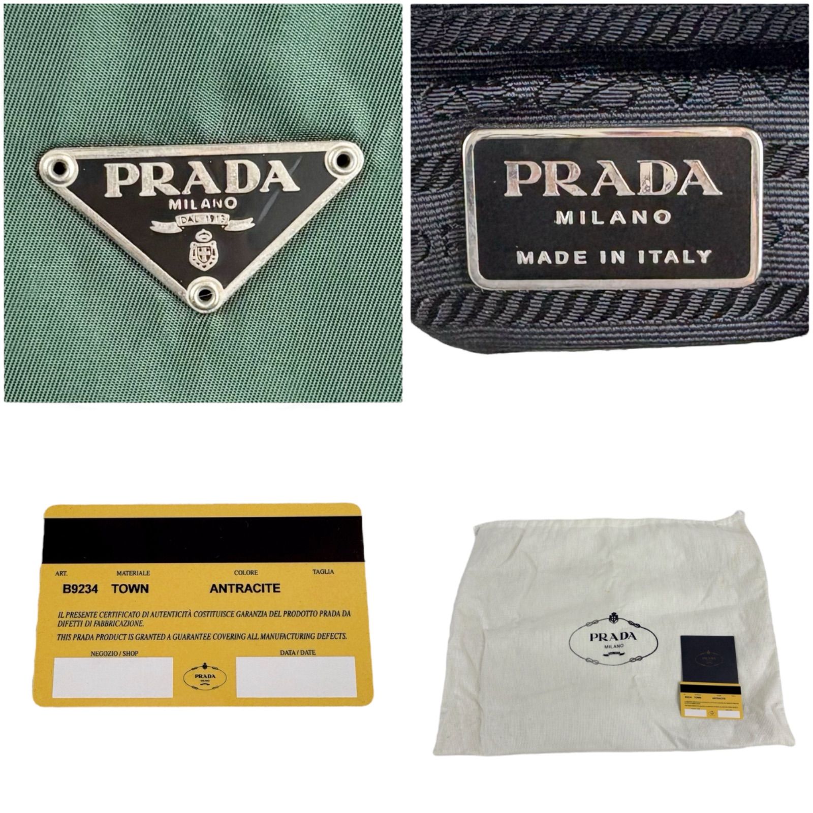 Prada Triangle Logo Mini Tote Bag Khaki Green Leather Nylon