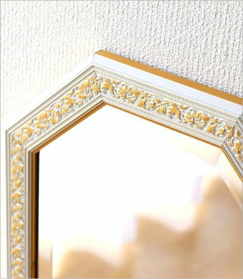 珍しい イタリアンアンティーク 壁掛けミラー 姿見 ホワイト