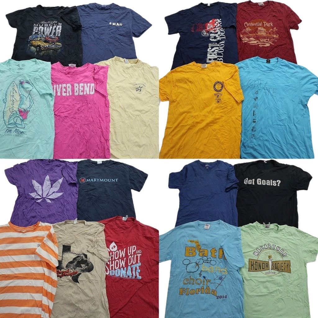 古着卸 まとめ売り カラーmix プリント 半袖Tシャツ 18枚セット (メンズ ) ワンポイント 英字ロゴ イラスト ボーダー柄 MS2919