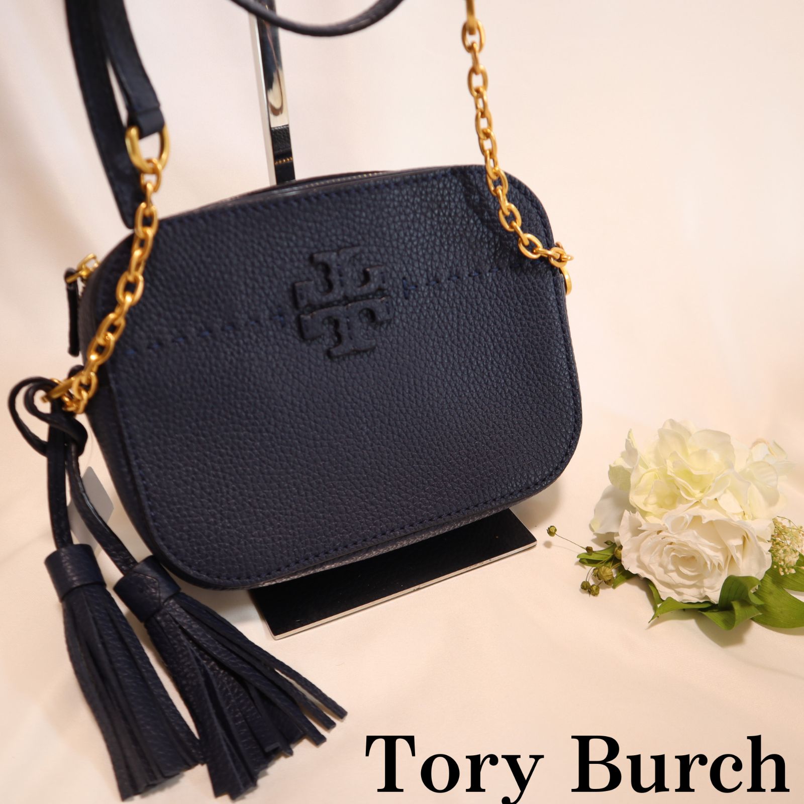 Tory Burch マックグロー タッセル ショルダーバッグ ネイビー - メルカリ