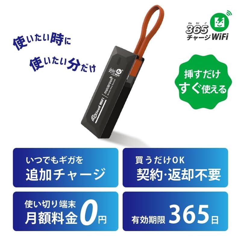 新モデル モバイルルーター USB型 ポケットWiFi 365チャージWiFi 車載 Wi-Fi バッテリーレス スティックWiFi 100ギガ付 タイプC 1年間 使える ポケット WiFi ギガ リチャージ 簡単設定 スティック Wi Fi 1