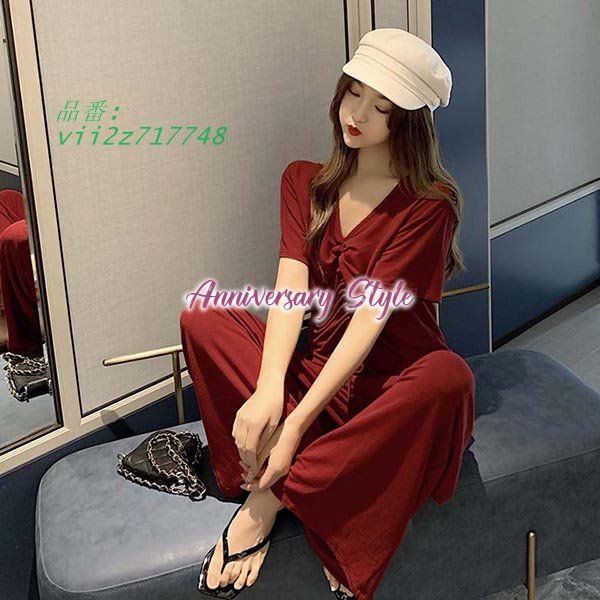 セットアップ レディース 夏 パンツスーツ ダンス衣装 赤 半袖 上下セット XL 夏服 CFOMO-92089カジュアル vii2z717748