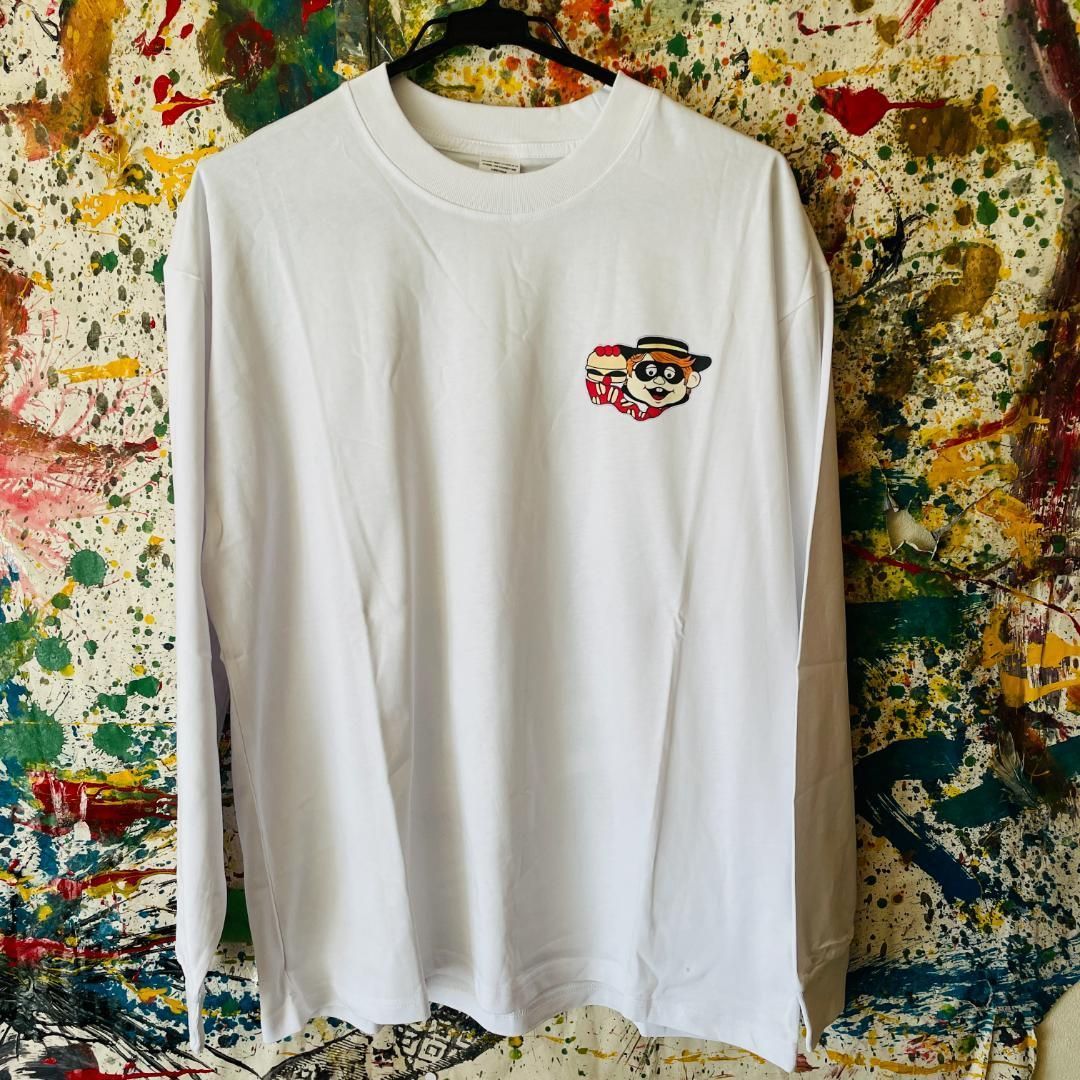 ハンバーグラー リプリント メンズ 長袖 ロンT 秋 冬 L XL 個性的 白 ハンバーグラー リプリント メンズ 長袖 ロンT 秋 冬 L XL 個性