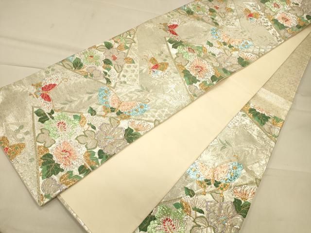 平和屋着物◎六通柄袋帯 花蝶文 金銀糸 正絹 逸品 CAAS4640ft