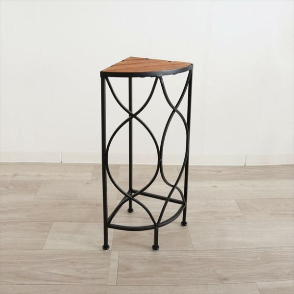 コーナースタンド 花台 ディスプレイ台 扇形 ガーデニング 農業 フラワースタンド 園芸ラック 2306IFH007 完成品 シンプル コーナー フラワースタンド 花台 マット ブラック アイアン 天然木 持ち運び簡単 ディスプレイ 和風 洋風 モダン