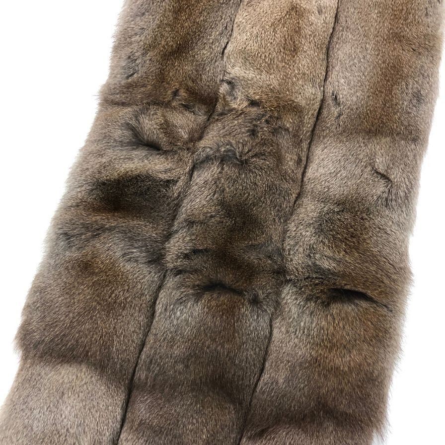 ノーブランド ファー ストール 大判 ブラウン フリンジ付き【AFF21  