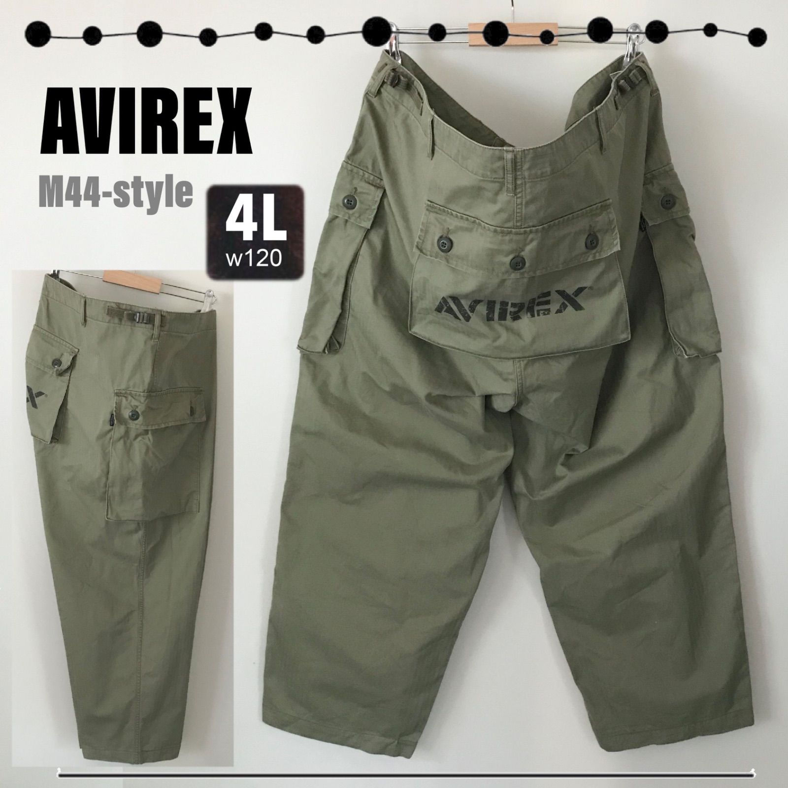 AVIREX アビレックスM44型ミリタリーカーゴエアロパンツ/モンキーパンツヘリンボーン織希少なビッグサイズ4L(w120cm)　　2403M003