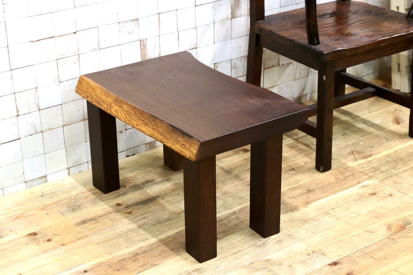GMIH281B○ウェンジ 無垢材 激重 サイドテーブル コーヒーテーブル 飾り台 アジアン 和モダン レトロ アンティーク