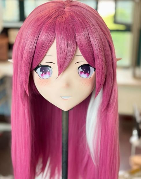 全頭マスク カツラ付き ロック付き NO.217 ドール ヘッドロリータ人形 コスプレ マスク 変身 仮装 着ぐるみ 二次元美少女