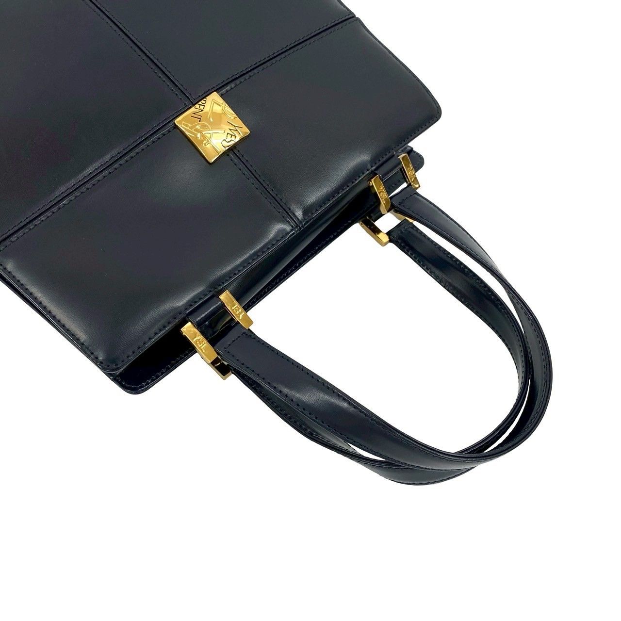 イヴサンローラン ゴールドロゴ金具 内部総柄 レザー シボ革 ビジネスバッグ ほぼ未使用 YVES SAINT LAURENT イヴサンローラン ヴィンテージ