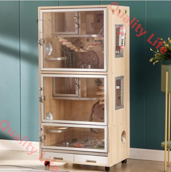 小動物 ケージ チンチラ ケージ 大型 無垢材のエコロジカルボードペットエアコンキャビネットヴィラ ウサギ ケージ チンチラ ハウス ペットケージ 猫 小動物飼育ケージ 木製 車輪と引き出しトレイ付き チンチラ フェレット ウサギ モルモット用