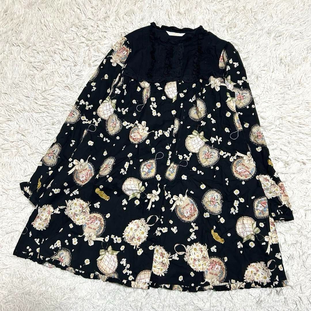 ピンクハウス ピコフリル ロゴ ブーケ 花柄 チュニック ワンピース 綿