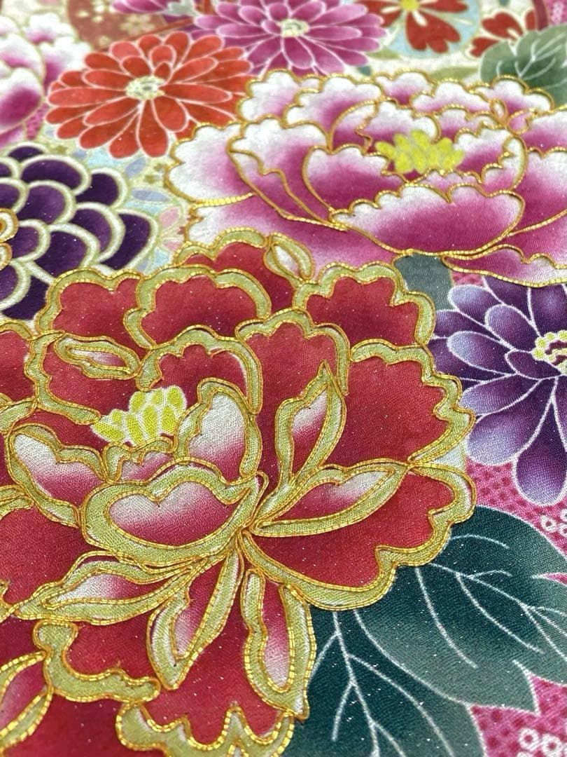 振袖 仮絵羽 舞台衣装 銀通し 金駒 牡丹 洋花 正絹 未仕立て品 八掛