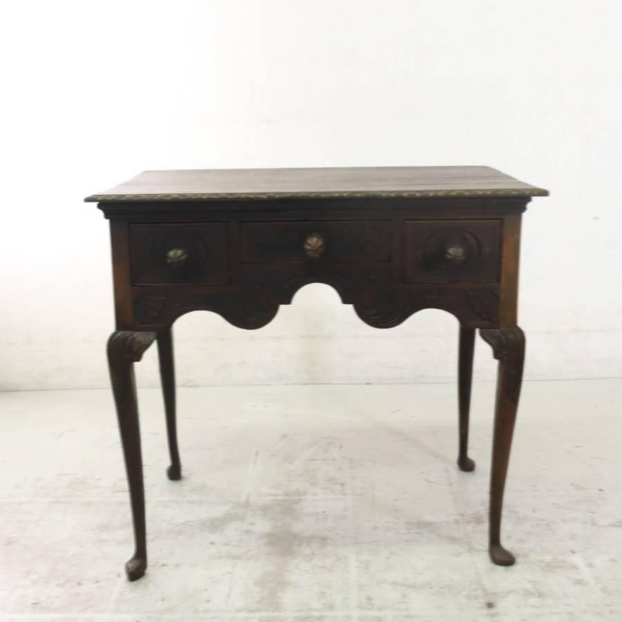 英国アンティーク ローボーイ 猫脚 彫刻 コンソールテーブル チェスト KM12651 245h18