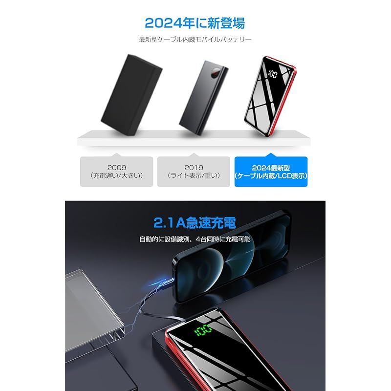 モバイルバッテリー 大容量 30000mAh 4台同時充電 レッド 30000mAh \u0026 4台同時充電power bank モバイルバッテリー 大容量