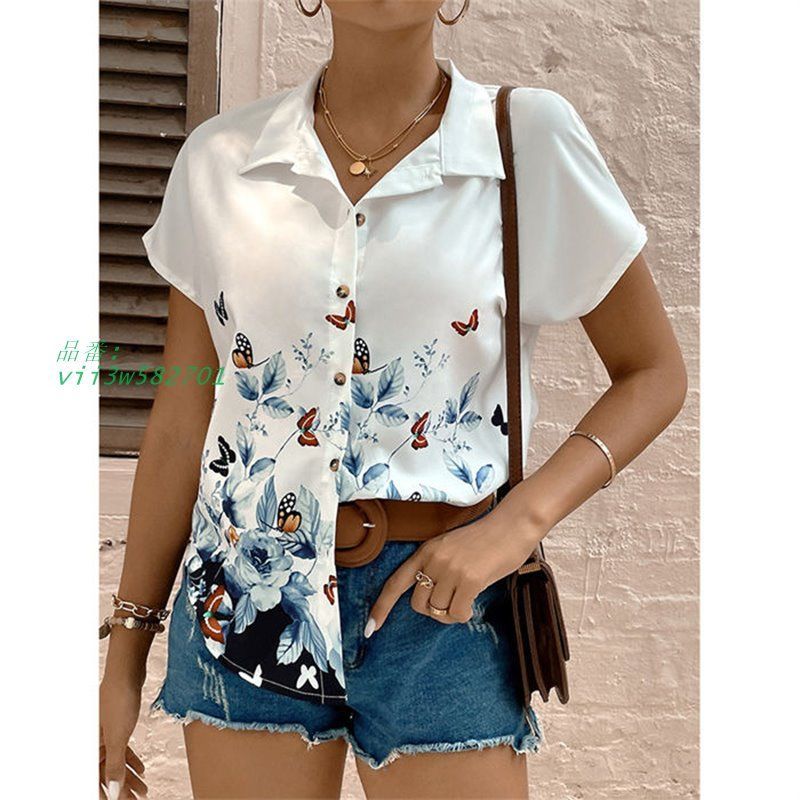 半袖シャツ レディース Tシャツ レディース トップス Vネックシャツ ブラウス 前開 春夏 半袖Tシャツ 花柄Tシャツ 薄手 レディース 夏 きれいめ 着痩 無地  vii3w582701