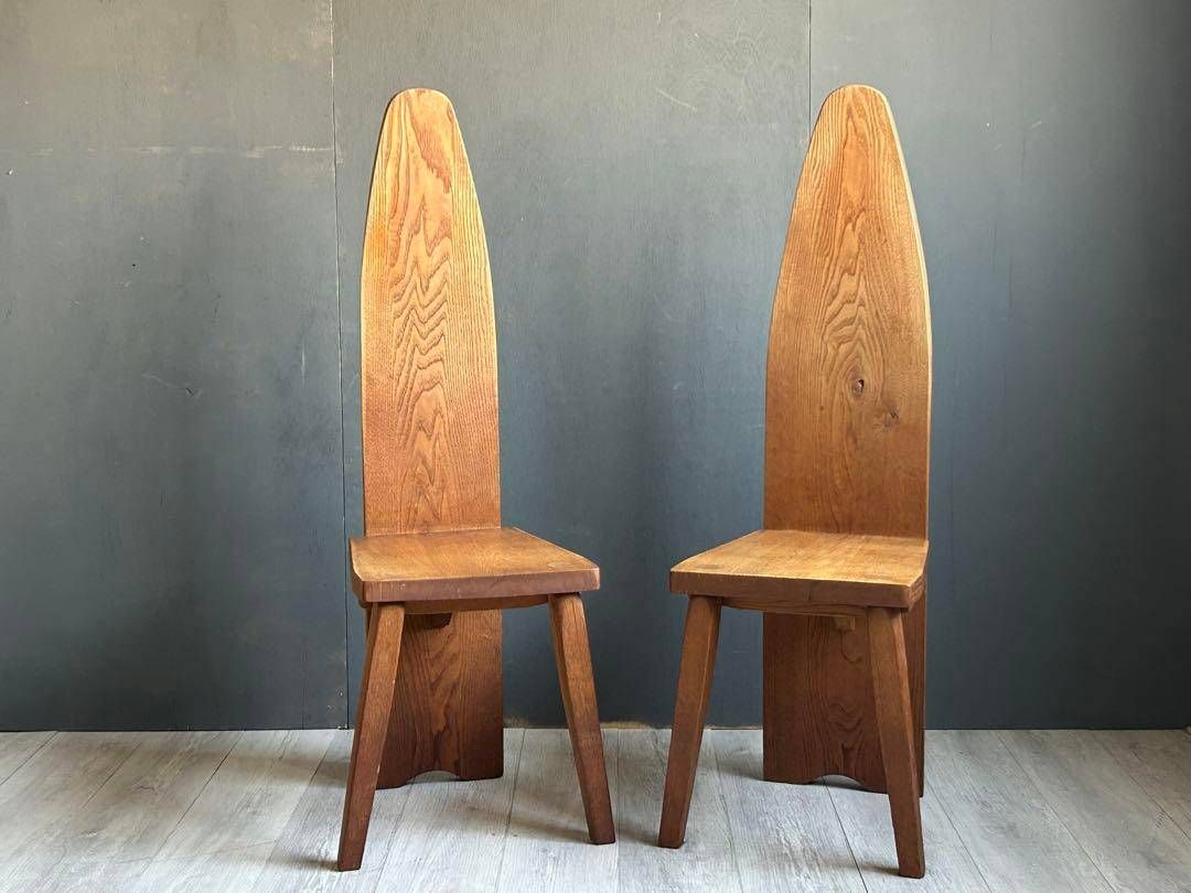 ② 希少レトロ無垢材ヴィンテージカフェ店舗什器ハイバックチェアnY