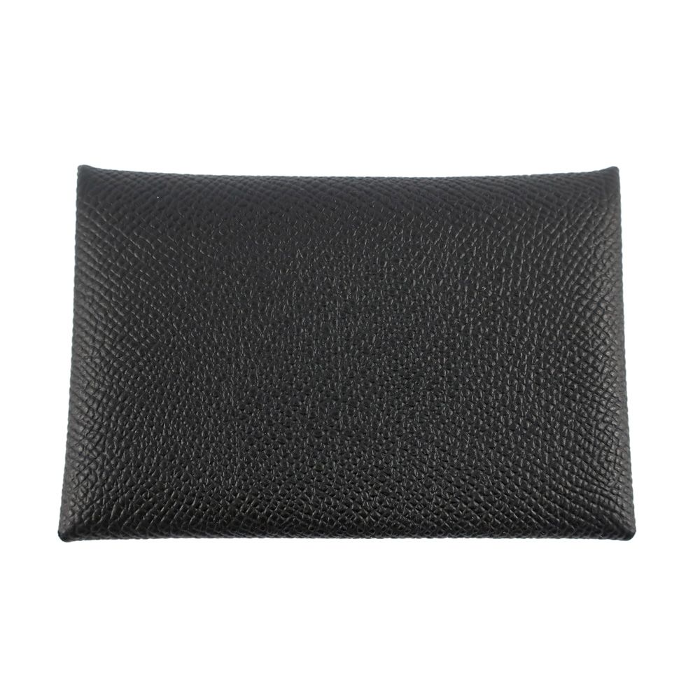 天白 HERMES エルメス カルヴィ ブラック ノワール エプソン カードケース 名刺入れ 二つ折り 黒 シルバー金具 B刻印 頃製造