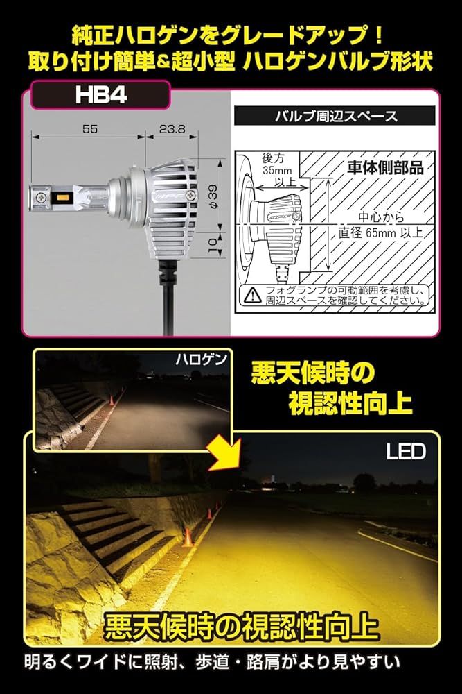 M s Basic by IPF フォグランプ LED 車用 HB4 2200lm 2400K ディープイエロー12V用 2本入 AMZ-FL354