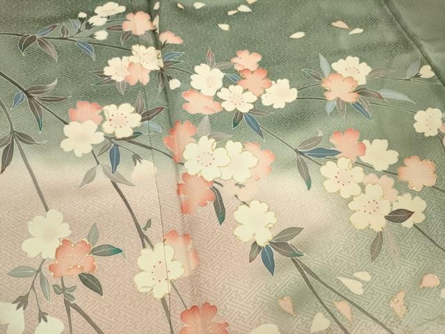 平和屋着物○訪問着 枝垂れ桜 流水花文 暈し染め 金彩 正絹 逸品