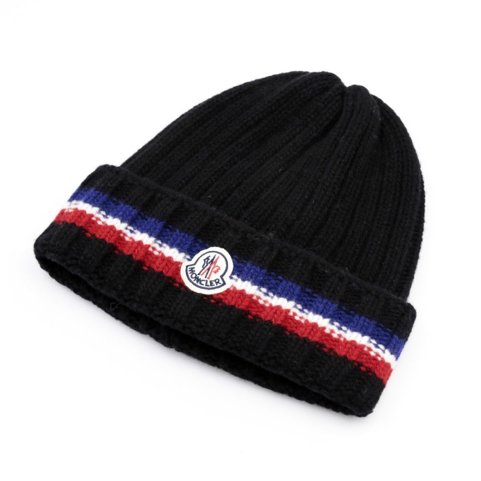 MONCLER (モンクレール) ニット帽 59 MONCLER 男女兼用 ブラック ニットキャップ ニット帽 - メルカリ