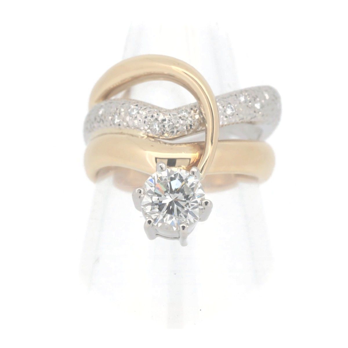 石川暢子 ダイヤモンド リング 指輪 1.23CT 0.11CT 15号 K18YG/PT900 