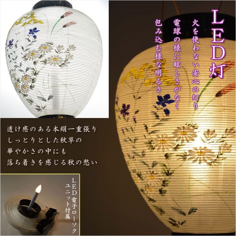 蒔絵入り御所提灯10号 桔梗に秋草