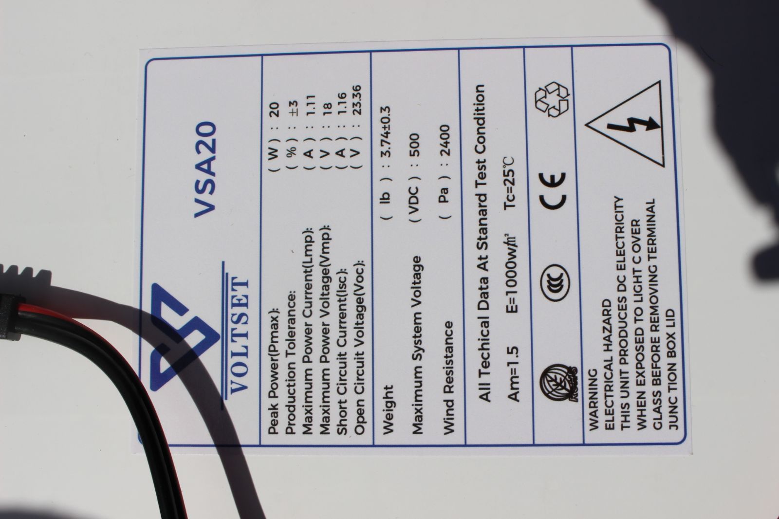 ソーラーパネル20W