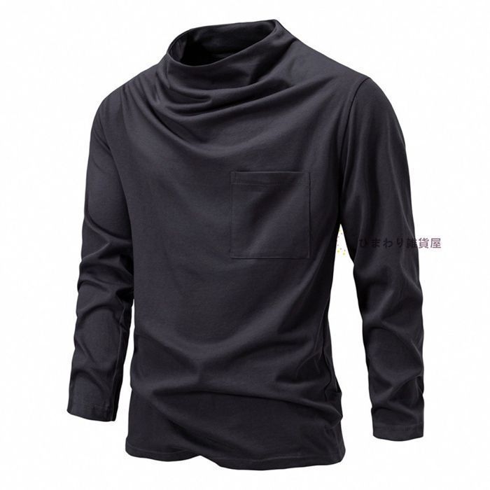 長袖Tシャツ メンズ タートルネックトップス 長袖 カットソー Tシャツ ポッケト付き インナー 無地 ゆったり おしゃれ カジュアル シンプル 薄手 軽量 メンズファッション f4ao112
