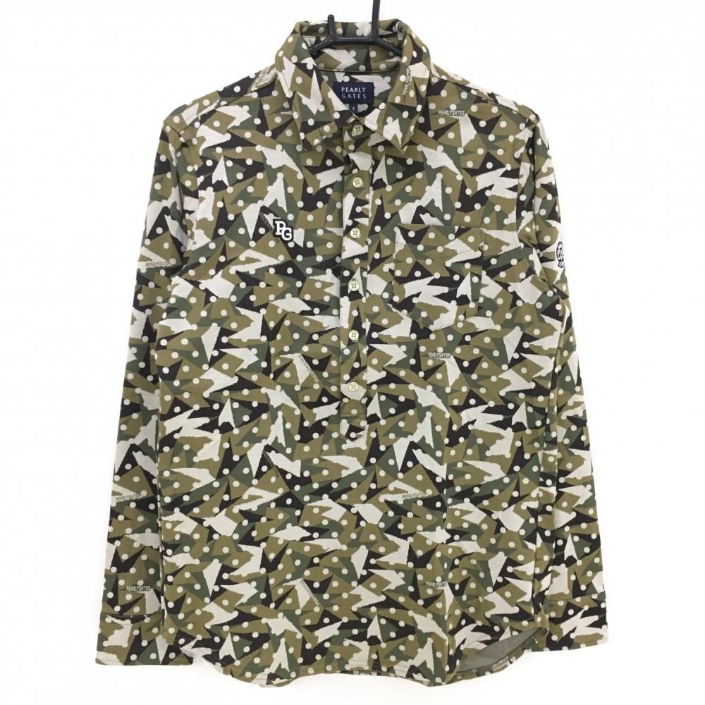 超美品】パーリーゲイツ 長袖ポロシャツ カーキ×ブラウン 迷彩風