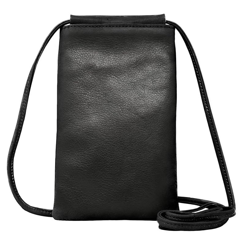 REOLF スマホポーチ 本革 ショルダーバッグ メンズ レディース 携帯ポーチ Black