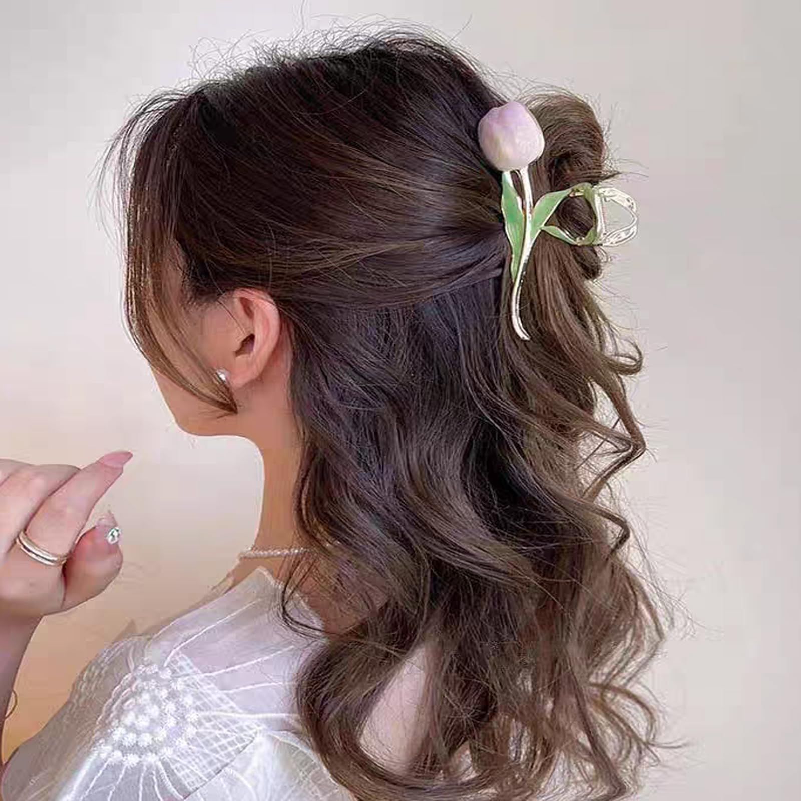  髪留め 韓国風 おしゃれ 髪飾り 贈り物 ヘア レディース用 シンプル クリップ オフィス 大きめ ヘアクリップ バンスクリップ 紫のチューリップ HAPVITAL クリップ クリップ 輪ゴム