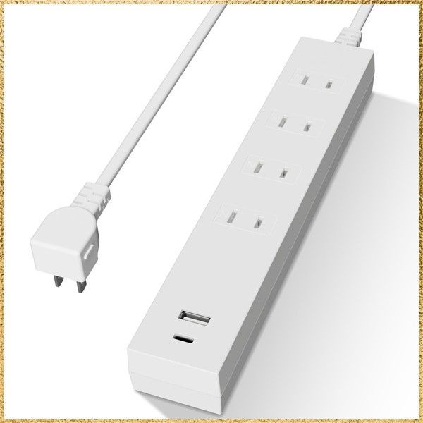 新品送料無料 【ヒカリテラス】PD対応 シャッター付電源タップ 雷ガード USB付 Type-C 20WPD出力 USBタップ ４個AC口 USBA×１、USB type-C×１ ほこり防止シャッター付 ホワイト