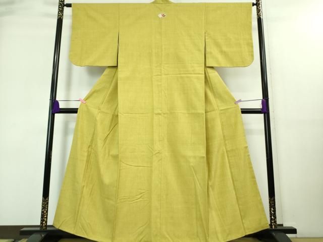 平和屋着物□極上 本場結城紬 重要無形文化財 色無地 緑黄色 逸品