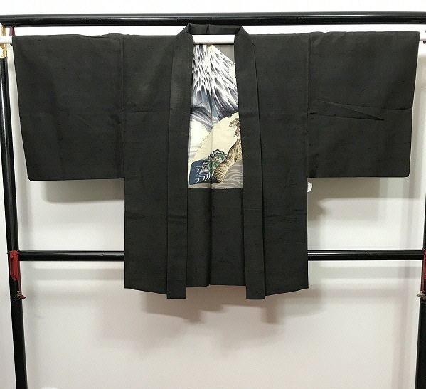 Lサイズ 羽織 男物 正絹 髭紬 こげ茶無地