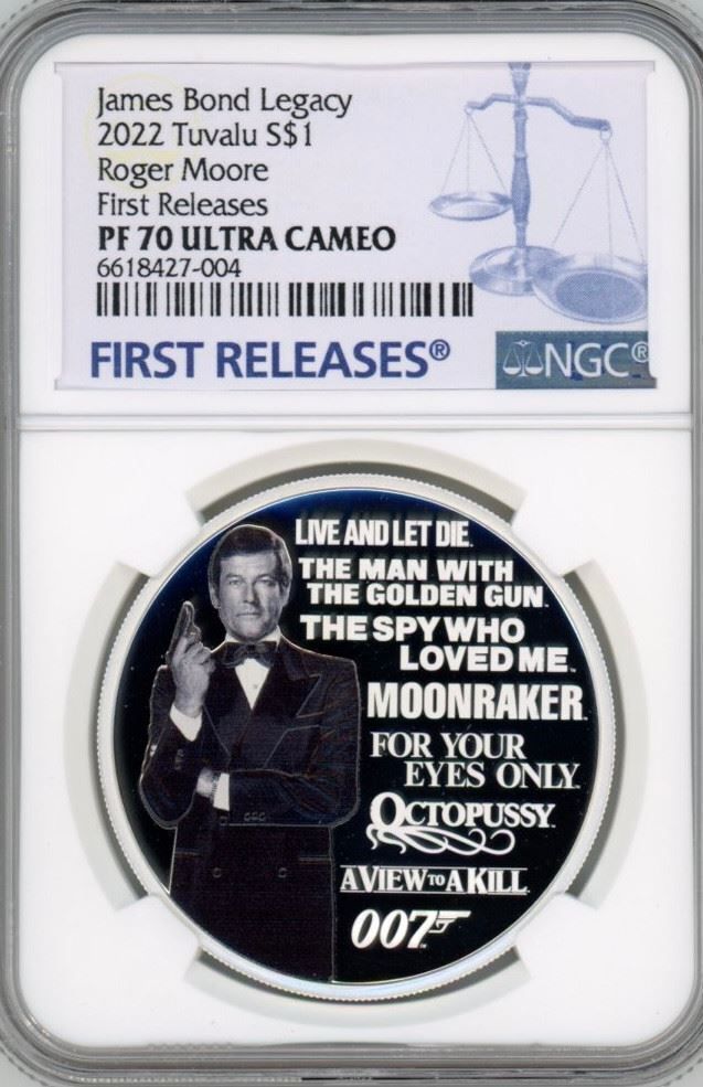 2025 James Bond Legacy Roger Moe SILVER PROOF $1 1oz COIN NGC PF70 FR