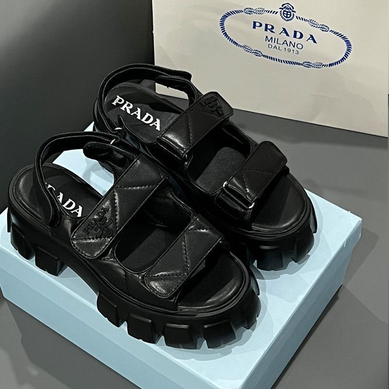 新品 PRADA プラダ 厚底 サンダル 黒 - メルカリ