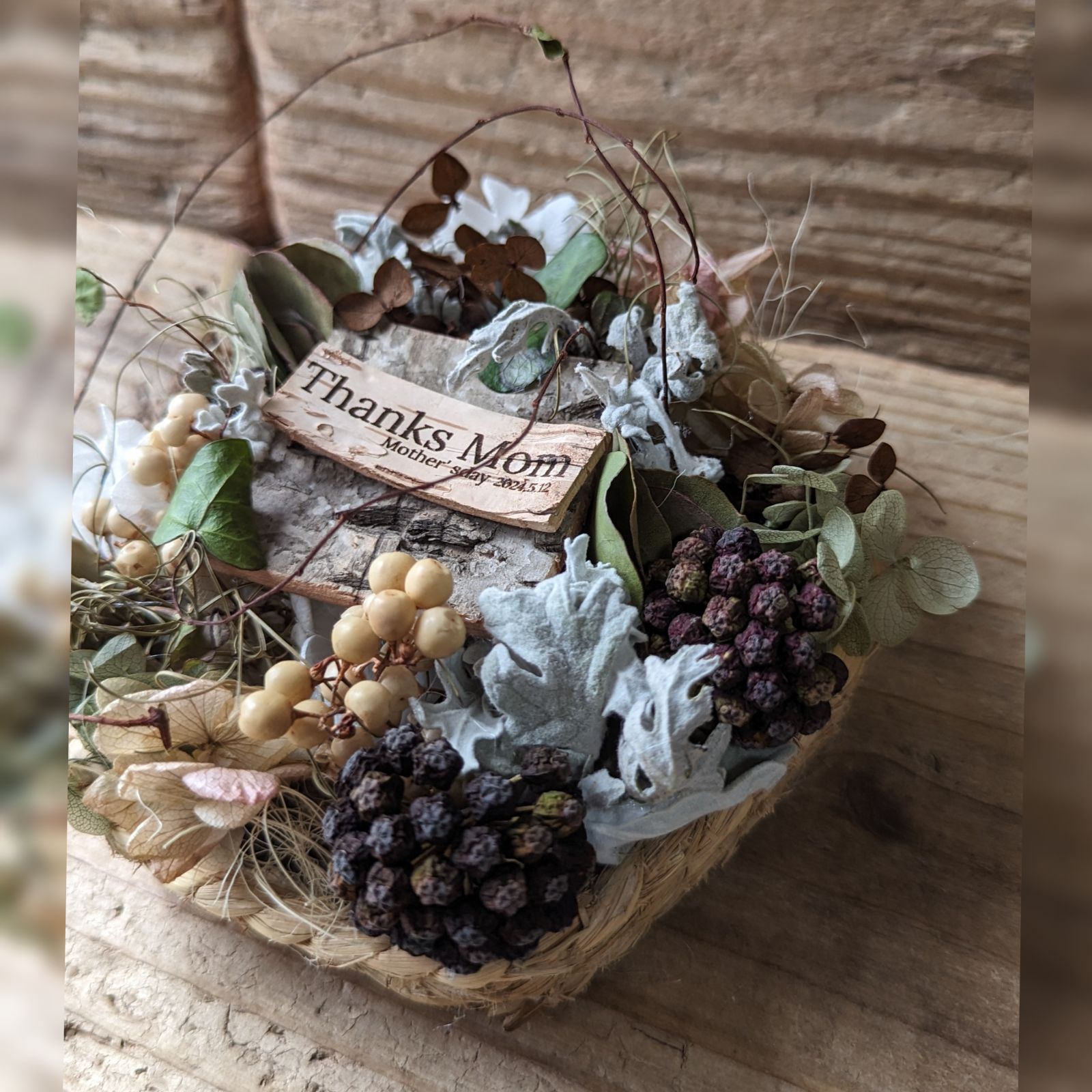 ring pillow or message flowerガラスケース入り ドライアレンジ