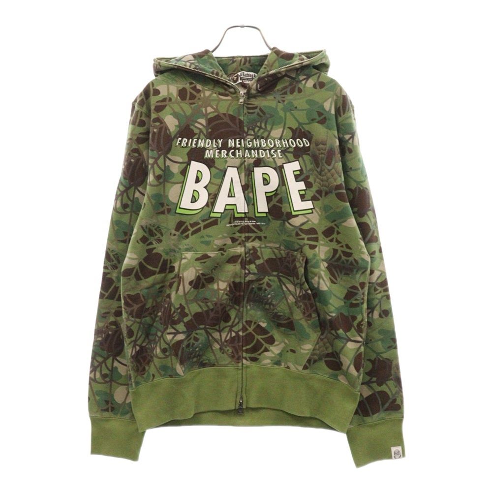 A BATHING APE アベイシングエイプ ×MARVEL COMICS マーベルコミックス スパイダーマン カモ プリント フルジップアップ スウェット フーディ パーカー グリーン A BATHING APE (アベイシングエイプ) ×MARVEL COMICS マーベル
