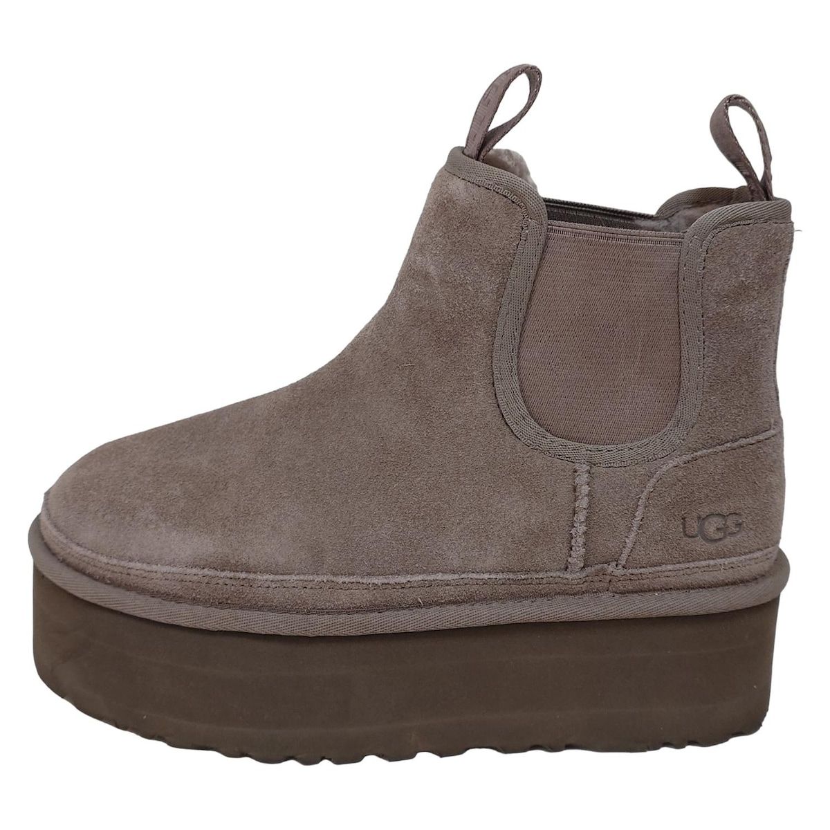 UGG アグ ショートブーツ 24 レディース ニューメル プラットフォーム チェルシー 1134526 グレー サイドゴア