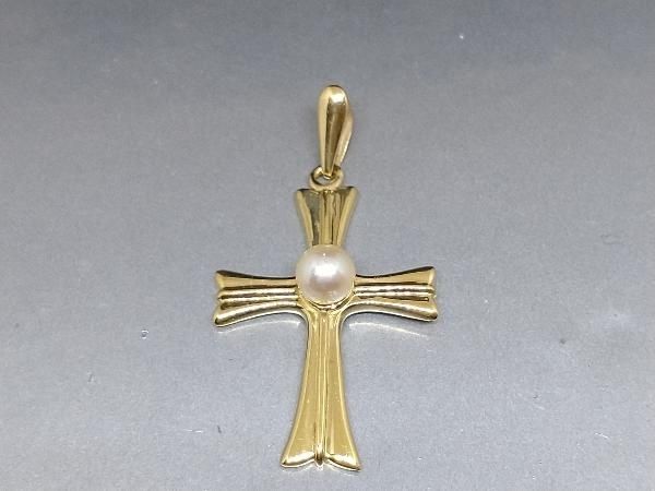 K18 1Pパール クロスデザイン ペンダントトップ 1.3g 十字架 18K YG 18金イエローゴールド