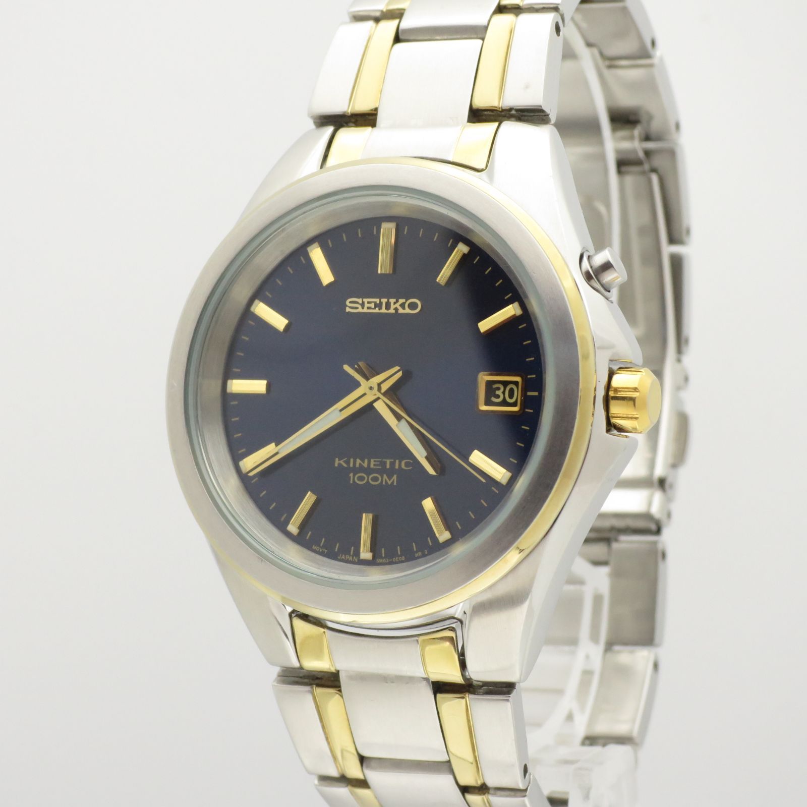 電池 キネティック セイコー メンズ腕時計 5M62-0D50 デイト ゴールド コンビ ブルー 大人 感 存在感 ヴィンテージ 廃盤 人気モデル 自動巻き クォーツ