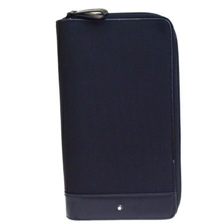 【中古】 美品 モンブラン MONTBLANC ラウンドファスナー 長財布 ブラック ナイロン レザー メンズ 05HE518