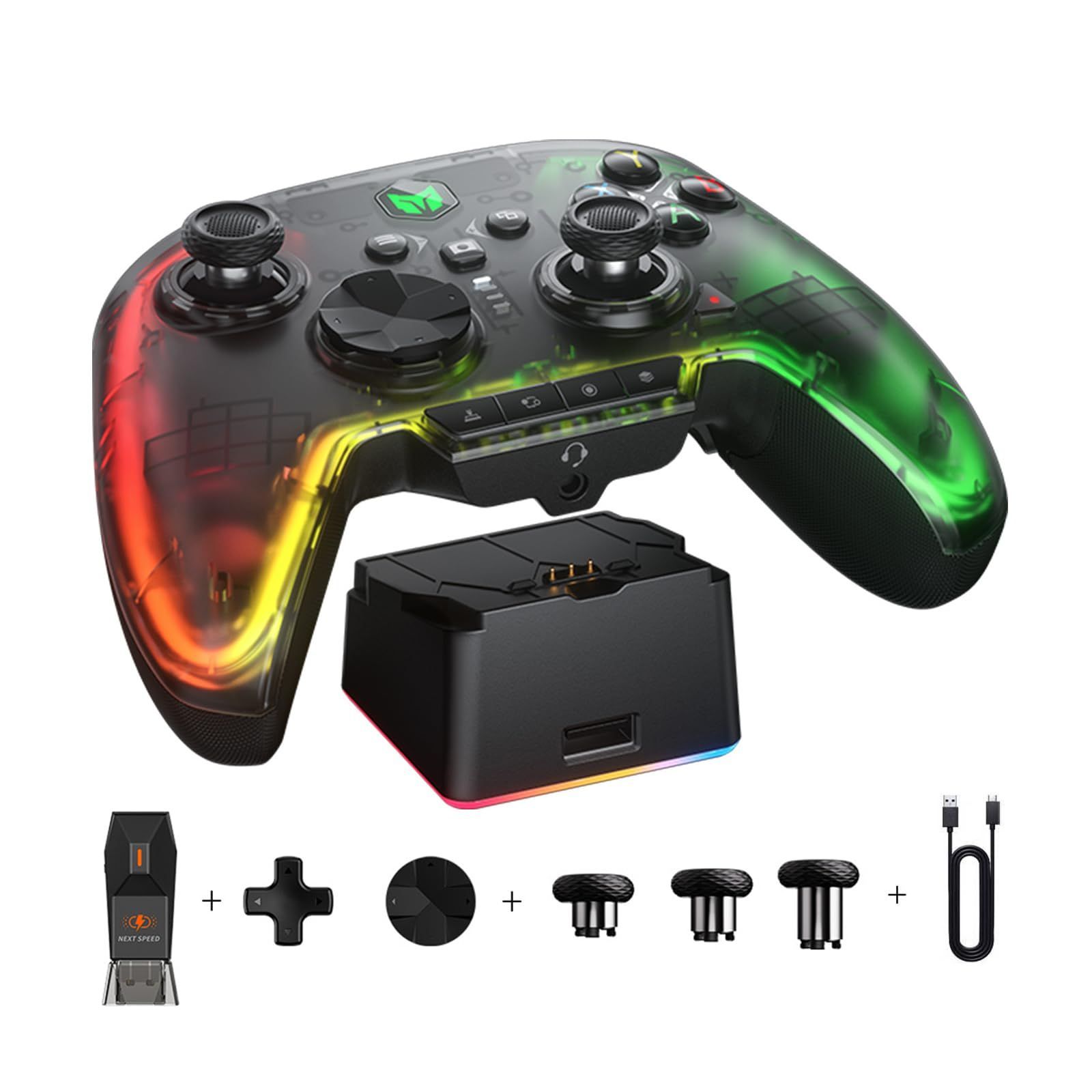 6軸ジャイロセンサー ホール効果トリガー ALPSジョイスティック 3.5mmオーディオ ゲームパッド使用 PCコントローラー Combo PC Pro Windows|Android|iOS|Switch 2 Rainbow Proコントローラ