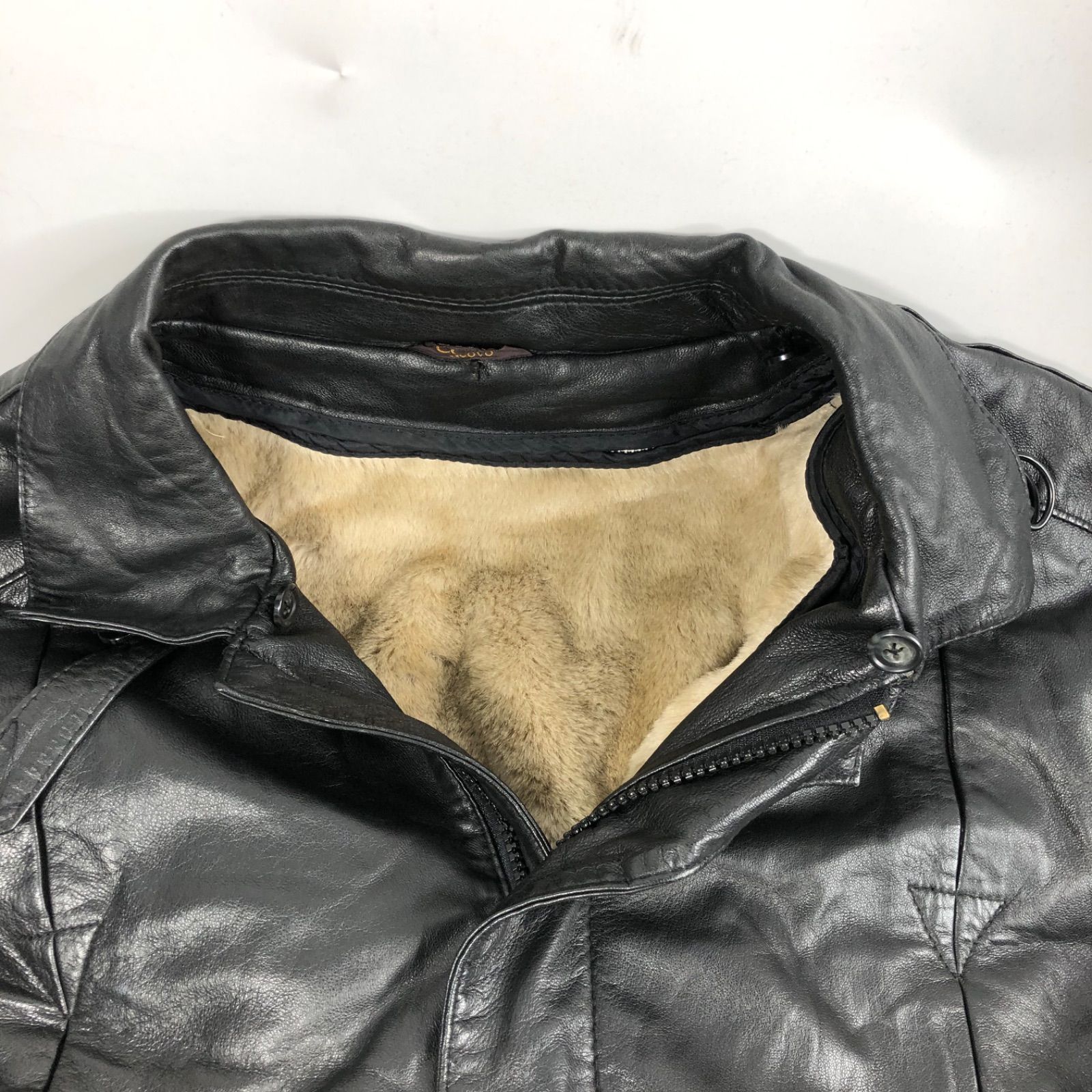 A1017-6-5 COMO NUOVO コモ レザー ジャケット アウター ブラック 革 身幅66cm 着丈67cm