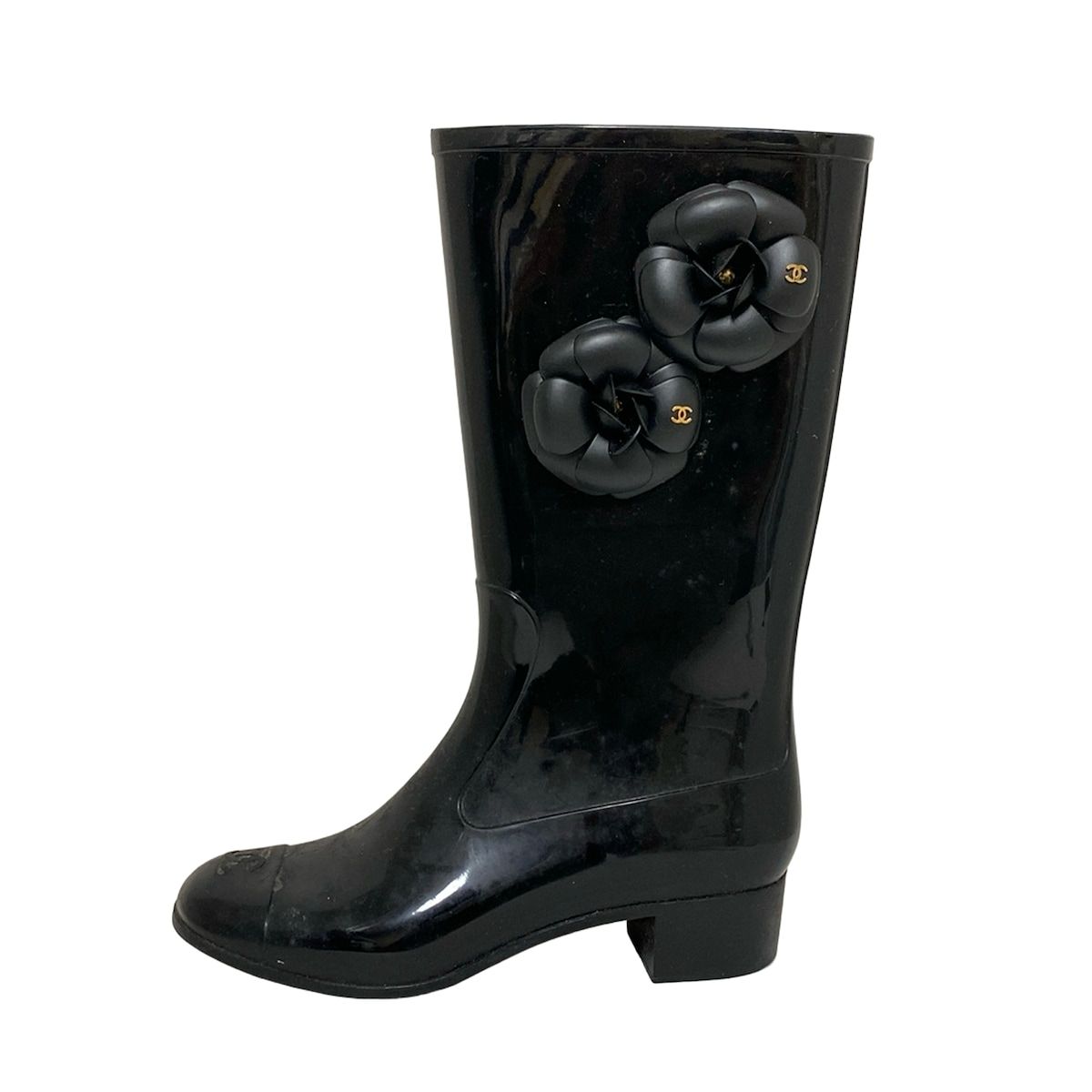 CHANEL シャネル レインブーツ 38 レディース - 黒 カメリア
