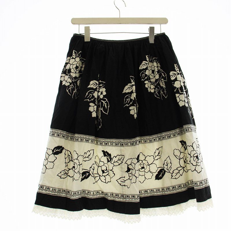 ロイスクレヨン Lois CRAYON スカート ひざ丈 花柄 フレア M 黒