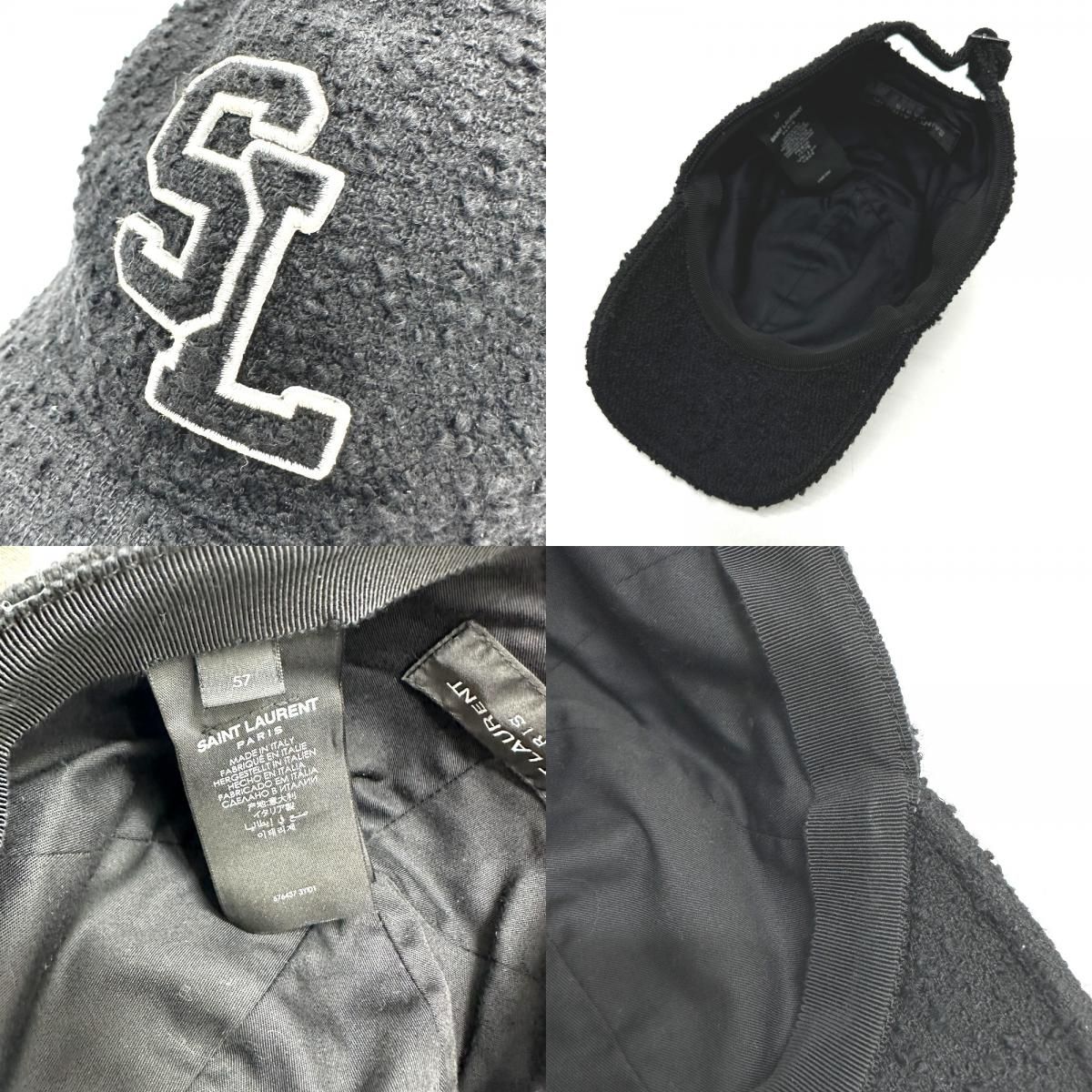 サンローランパリ 676437 YSLロゴ ツイード キャップ ブラック 美品 