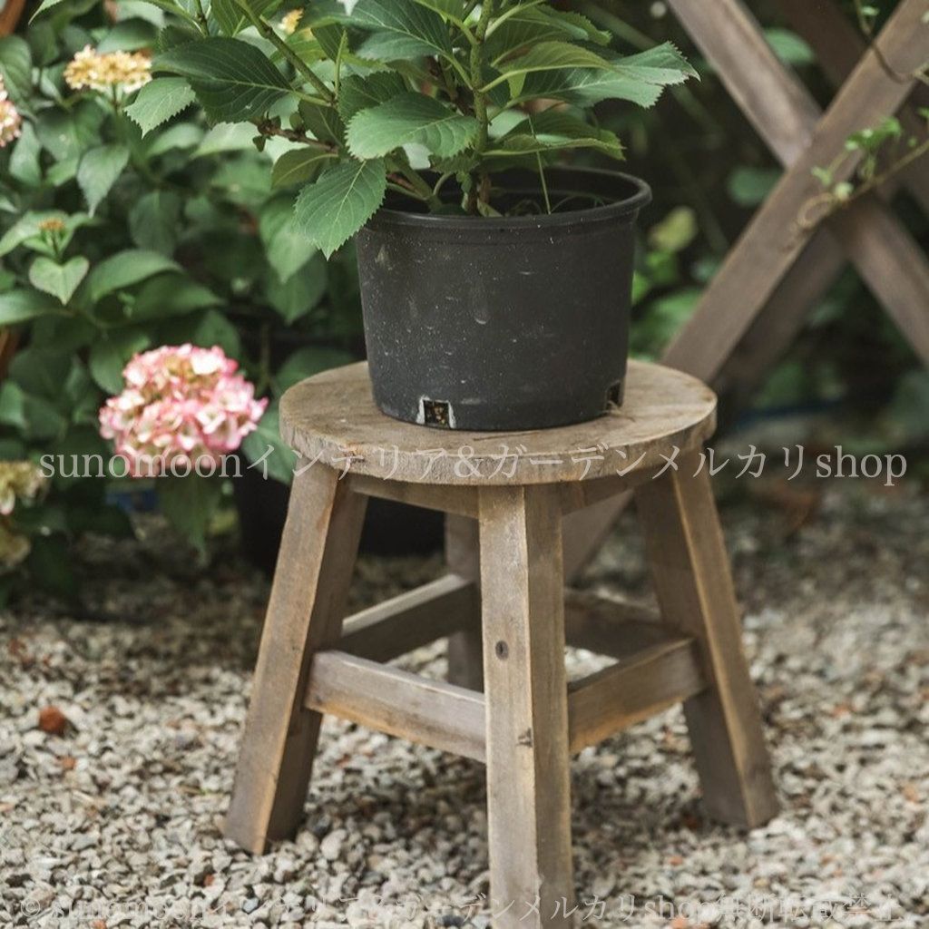 インテリア ガーデニング 庭の装飾 ブラウン ガーデン雑貨 茶色 お洒落 8-14 オブジェ 丸型 木製 スツール ヴィンテージ調 ガーデン プランターラック 丸 雑貨 ガーデンインテリア おしゃれ